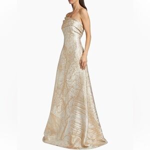 Teri Jon Rickie Freeman Metallic Jacquard Fit & Flare Off Shoulder Gown Dress 4